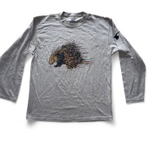 Vintage 90s Unisex Porcupine Silkscreen Tee, Cotton Long Sleeve L